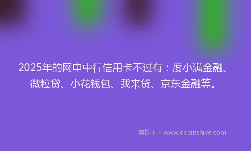 2025年的网申中行信用卡不过有：度小满金融、微粒贷、小花钱包、我来贷、京东金融等。