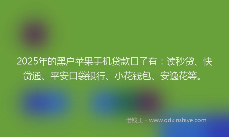 2025年的黑户苹果手机贷款口子有：读秒贷、快贷通、平安口袋银行、小花钱包、安逸花等。