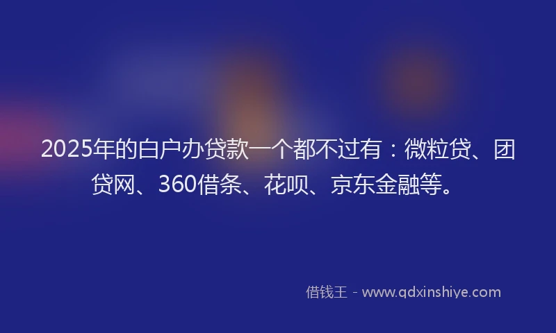 2025年的白户办贷款一个都不过有：微粒贷、团贷网、360借条、花呗、京东金融等。