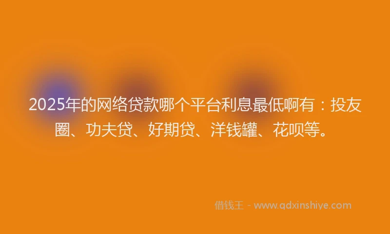 2025年的网络贷款哪个平台利息最低啊有：投友圈、功夫贷、好期贷、洋钱罐、花呗等。