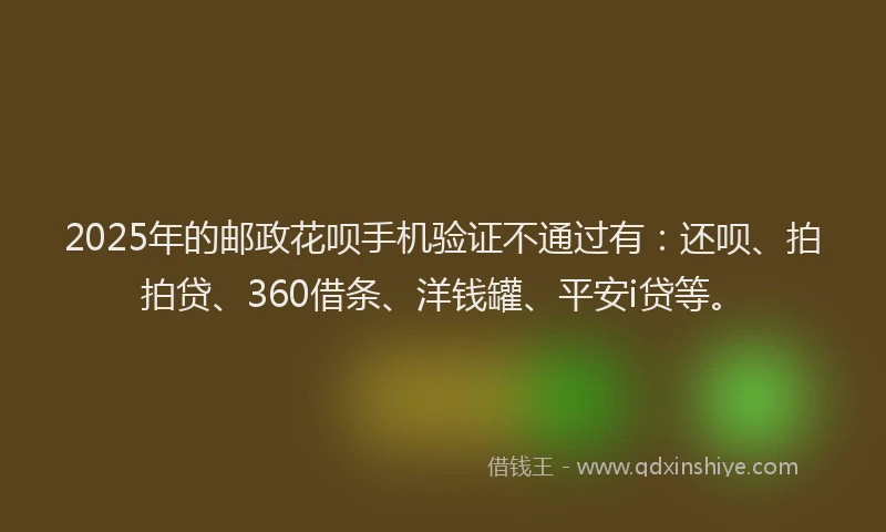 2025年的邮政花呗手机验证不通过有：还呗、拍拍贷、360借条、洋钱罐、平安i贷等。