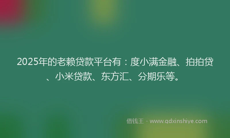 2025年的老赖贷款平台有：度小满金融、拍拍贷、小米贷款、东方汇、分期乐等。