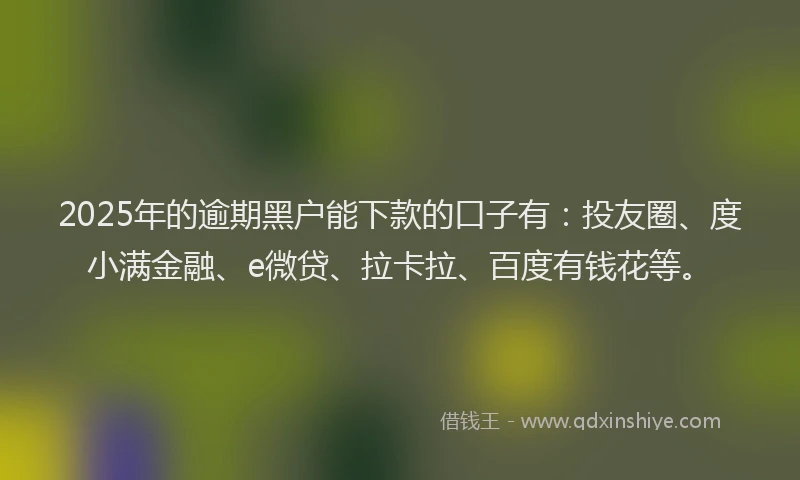 2025年的逾期黑户能下款的口子有：投友圈、度小满金融、e微贷、拉卡拉、百度有钱花等。
