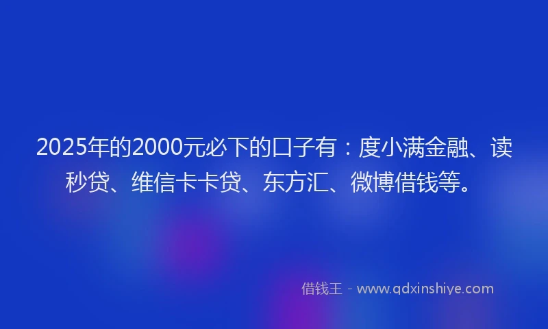 2025年的2000元必下的口子有：度小满金融、读秒贷、维信卡卡贷、东方汇、微博借钱等。
