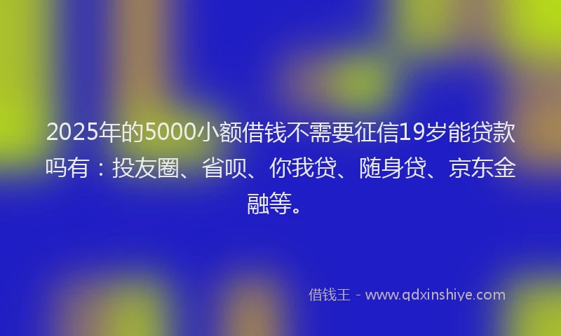2025年的5000小额借钱不需要征信19岁能贷款吗有：投友圈、省呗、你我贷、随身贷、京东金融等。