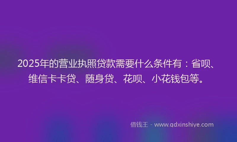 2025年的营业执照贷款需要什么条件有：省呗、维信卡卡贷、随身贷、花呗、小花钱包等。