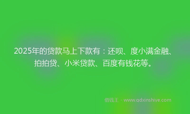2025年的贷款马上下款有：还呗、度小满金融、拍拍贷、小米贷款、百度有钱花等。