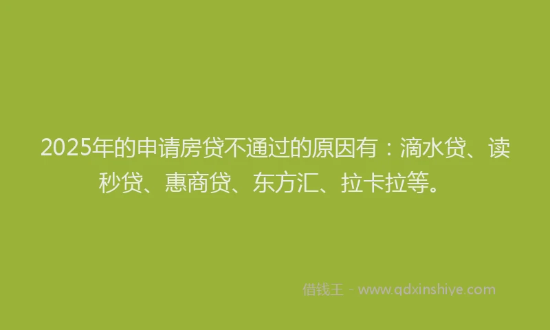 2025年的申请房贷不通过的原因有：滴水贷、读秒贷、惠商贷、东方汇、拉卡拉等。