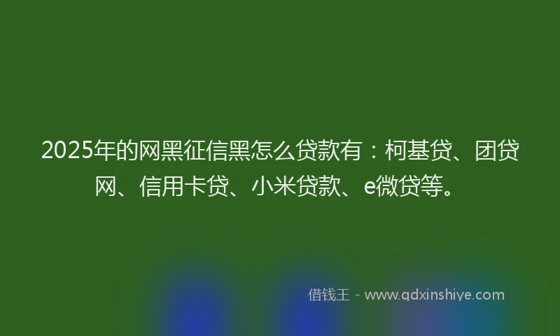2025年的网黑征信黑怎么贷款有：柯基贷、团贷网、信用卡贷、小米贷款、e微贷等。