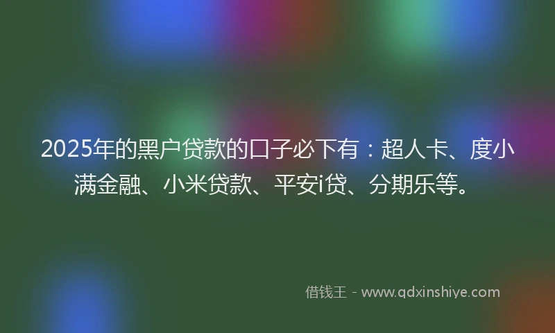 2025年的黑户贷款的口子必下有：超人卡、度小满金融、小米贷款、平安i贷、分期乐等。