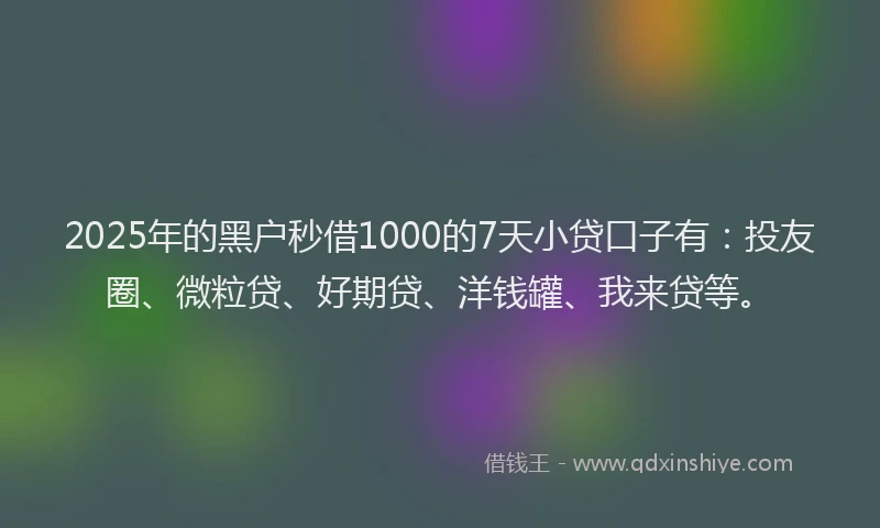 2025年的黑户秒借1000的7天小贷口子有：投友圈、微粒贷、好期贷、洋钱罐、我来贷等。