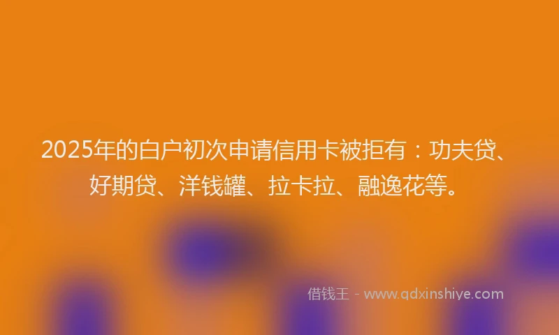 2025年的白户初次申请信用卡被拒有：功夫贷、好期贷、洋钱罐、拉卡拉、融逸花等。