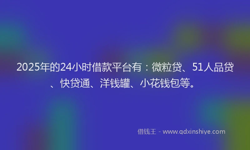 2025年的24小时借款平台有：微粒贷、51人品贷、快贷通、洋钱罐、小花钱包等。