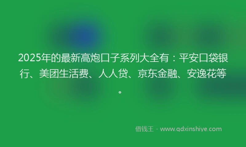 2025年的最新高炮口子系列大全有：平安口袋银行、美团生活费、人人贷、京东金融、安逸花等。