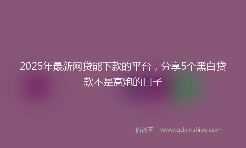 2025年最新网贷能下款的平台，分享5个黑白贷款不是高炮的口子