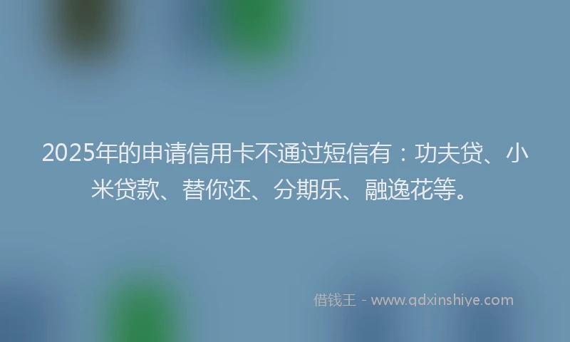 2025年的申请信用卡不通过短信有:功夫贷、小米贷款、替你还、分期乐、融逸花等。