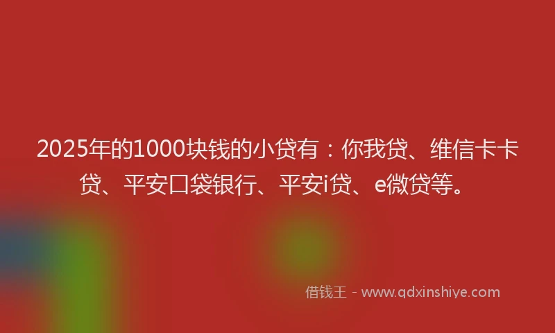 2025年的1000块钱的小贷有：你我贷、维信卡卡贷、平安口袋银行、平安i贷、e微贷等。
