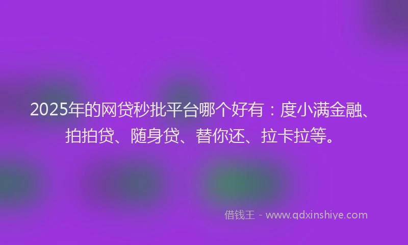 2025年的网贷秒批平台哪个好有：度小满金融、拍拍贷、随身贷、替你还、拉卡拉等。