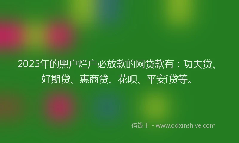 2025年的黑户烂户必放款的网贷款有：功夫贷、好期贷、惠商贷、花呗、平安i贷等。