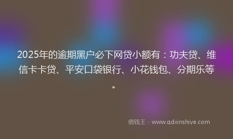 2025年的逾期黑户必下网贷小额有：功夫贷、维信卡卡贷、平安口袋银行、小花钱包、分期乐等。