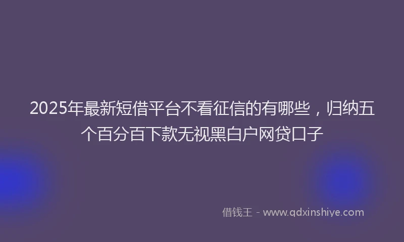 2025年最新短借平台不看征信的有哪些，归纳五个百分百下款无视黑白户网贷口子
