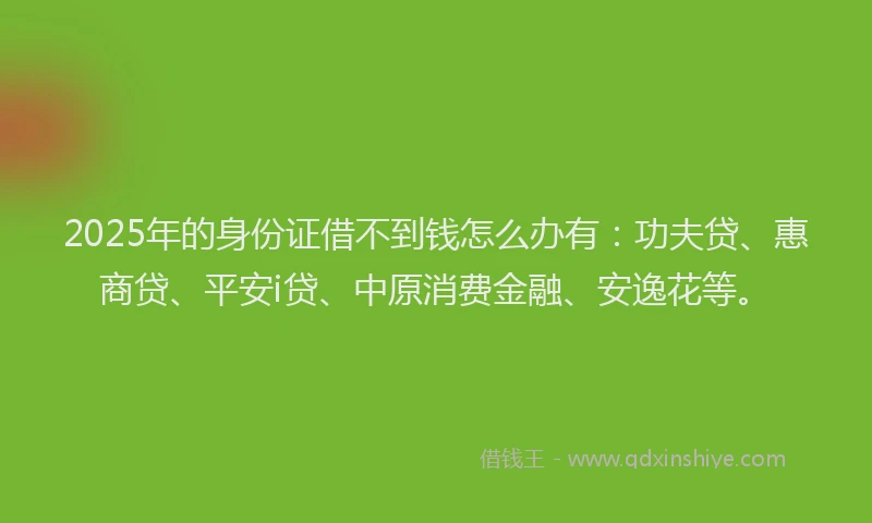 2025年的身份证借不到钱怎么办有：功夫贷、惠商贷、平安i贷、中原消费金融、安逸花等。
