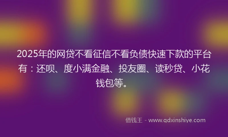 2025年的网贷不看征信不看负债快速下款的平台有：还呗、度小满金融、投友圈、读秒贷、小花钱包等。