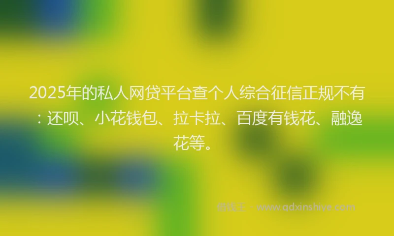 2025年的私人网贷平台查个人综合征信正规不有：还呗、小花钱包、拉卡拉、百度有钱花、融逸花等。