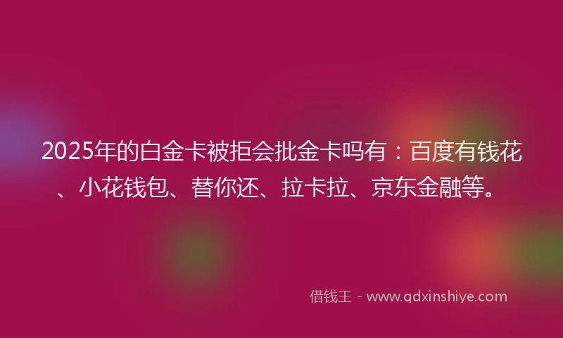 2025年的白金卡被拒会批金卡吗有：百度有钱花、小花钱包、替你还、拉卡拉、京东金融等。
