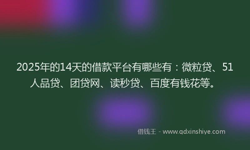 2025年的14天的借款平台有哪些有：微粒贷、51人品贷、团贷网、读秒贷、百度有钱花等。