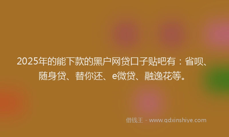 2025年的能下款的黑户网贷口子贴吧有：省呗、随身贷、替你还、e微贷、融逸花等。