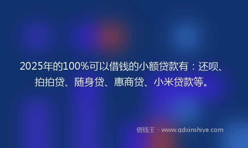 2025年的100%可以借钱的小额贷款有：还呗、拍拍贷、随身贷、惠商贷、小米贷款等。