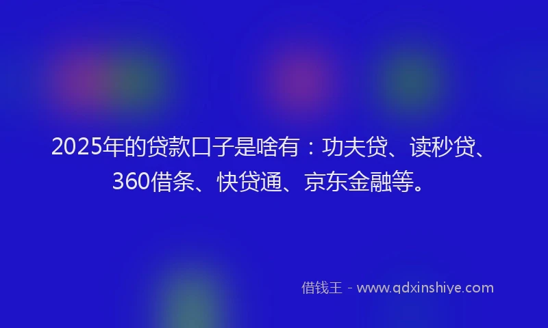 2025年的贷款口子是啥有：功夫贷、读秒贷、360借条、快贷通、京东金融等。