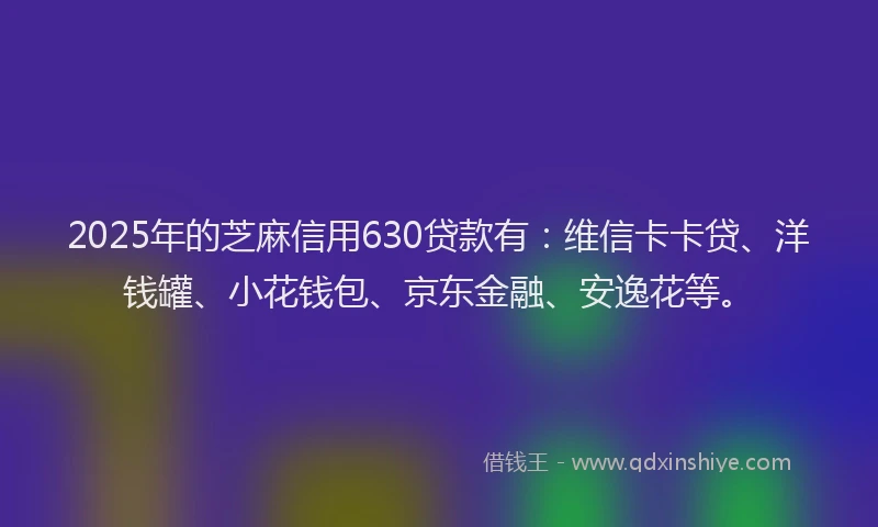 2025年的芝麻信用630贷款有：维信卡卡贷、洋钱罐、小花钱包、京东金融、安逸花等。