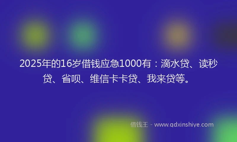 2025年的16岁借钱应急1000有：滴水贷、读秒贷、省呗、维信卡卡贷、我来贷等。