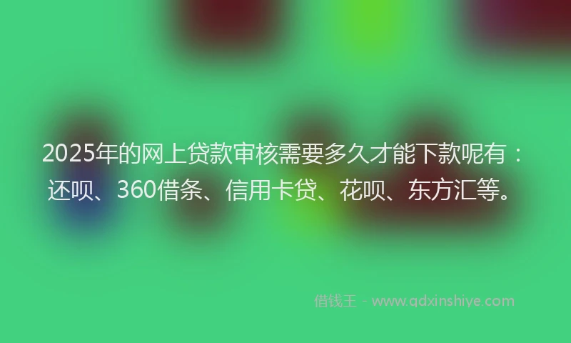 2025年的网上贷款审核需要多久才能下款呢有：还呗、360借条、信用卡贷、花呗、东方汇等。