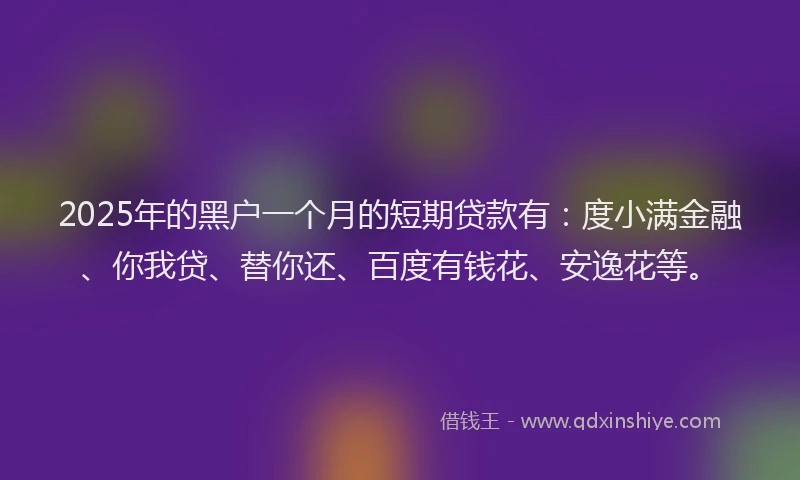 2025年的黑户一个月的短期贷款有：度小满金融、你我贷、替你还、百度有钱花、安逸花等。