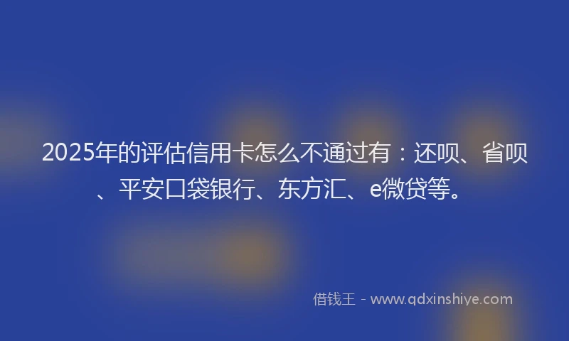 2025年的评估信用卡怎么不通过有：还呗、省呗、平安口袋银行、东方汇、e微贷等。