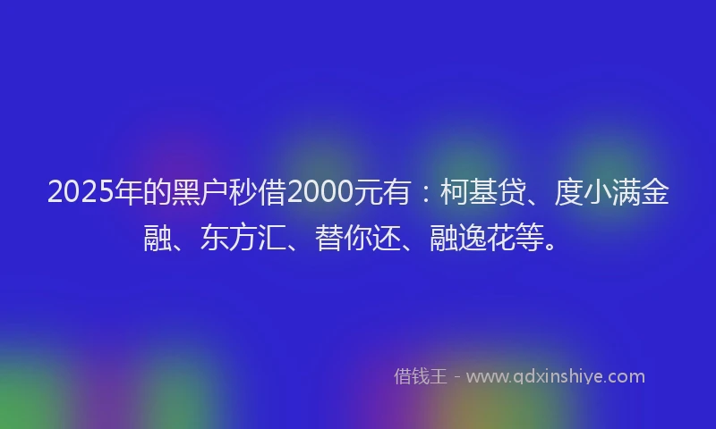 2025年的黑户秒借2000元有：柯基贷、度小满金融、东方汇、替你还、融逸花等。