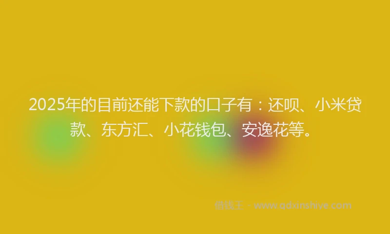 2025年的目前还能下款的口子有：还呗、小米贷款、东方汇、小花钱包、安逸花等。