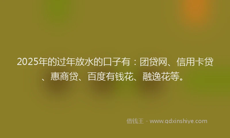 2025年的过年放水的口子有：团贷网、信用卡贷、惠商贷、百度有钱花、融逸花等。