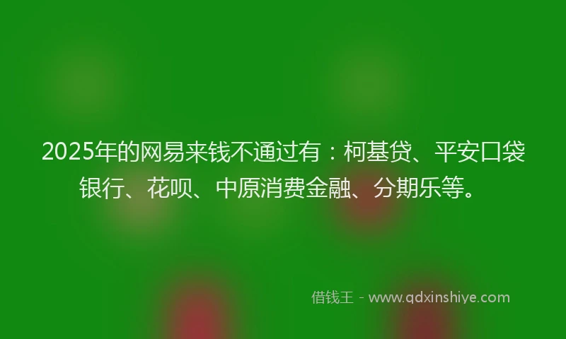 2025年的网易来钱不通过有：柯基贷、平安口袋银行、花呗、中原消费金融、分期乐等。