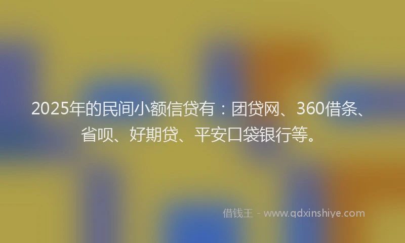 2025年的民间小额信贷有：团贷网、360借条、省呗、好期贷、平安口袋银行等。
