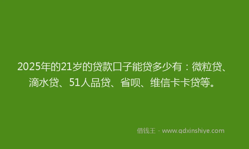 2025年的21岁的贷款口子能贷多少有：微粒贷、滴水贷、51人品贷、省呗、维信卡卡贷等。