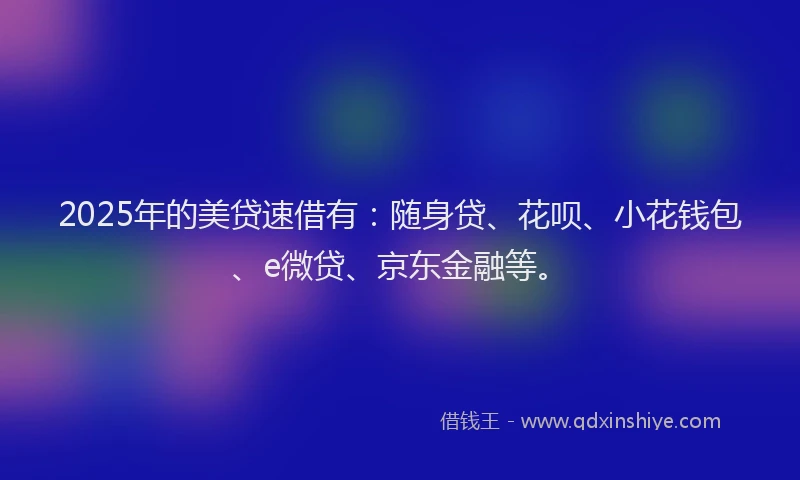 2025年的美贷速借有：随身贷、花呗、小花钱包、e微贷、京东金融等。