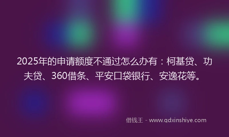 2025年的申请额度不通过怎么办有：柯基贷、功夫贷、360借条、平安口袋银行、安逸花等。