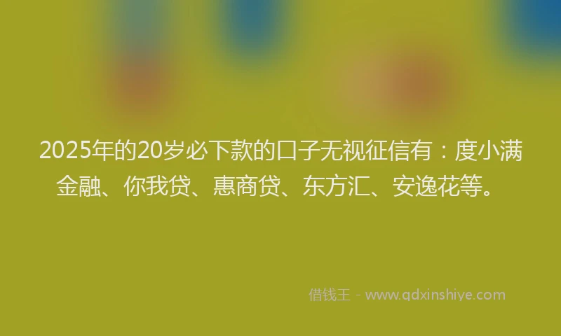 2025年的20岁必下款的口子无视征信有：度小满金融、你我贷、惠商贷、东方汇、安逸花等。