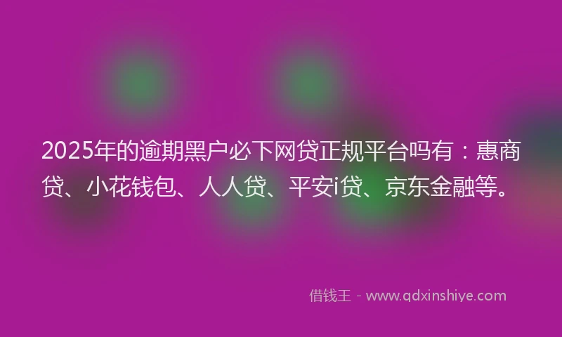 2025年的逾期黑户必下网贷正规平台吗有：惠商贷、小花钱包、人人贷、平安i贷、京东金融等。