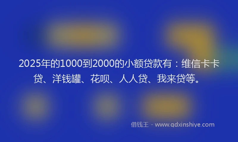 2025年的1000到2000的小额贷款有：维信卡卡贷、洋钱罐、花呗、人人贷、我来贷等。