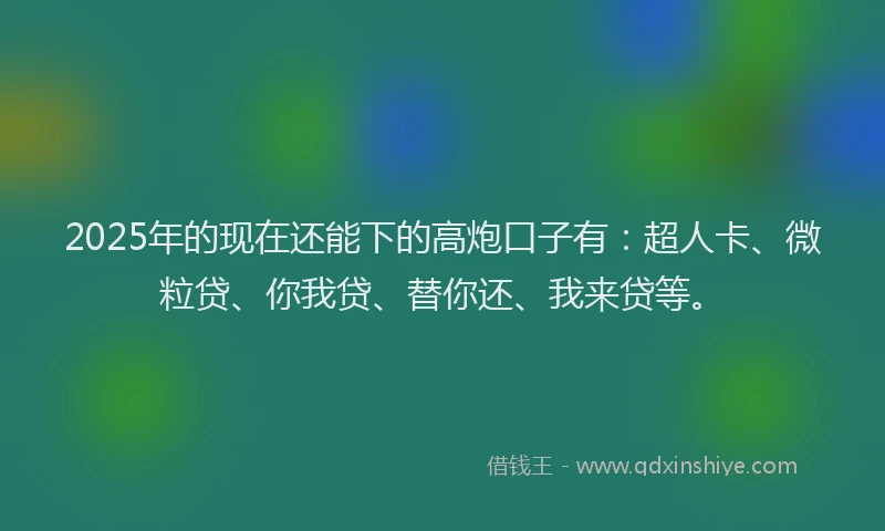 2025年的现在还能下的高炮口子有：超人卡、微粒贷、你我贷、替你还、我来贷等。